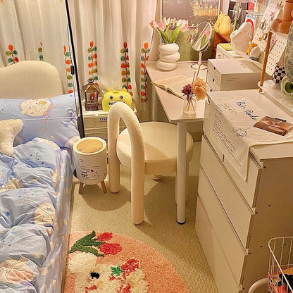 Modern Simplicity Lambswool Flannelette Carbon Steel Vanity Stool Backrest Armless For Bedroom