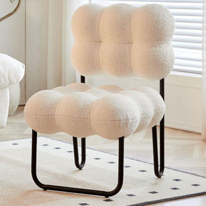 Modern Simplicity Cream Coil Velvet Carbon Steel Vanity Stool Backrest Armless For Bedroom