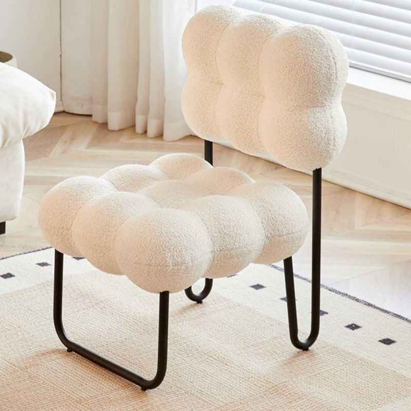 Modern Simplicity Cream Coil Velvet Carbon Steel Vanity Stool Backrest Armless For Bedroom