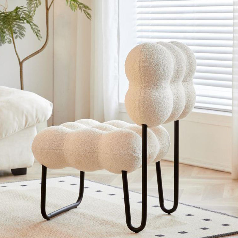 Modern Simplicity Cream Coil Velvet Carbon Steel Vanity Stool Backrest Armless For Bedroom