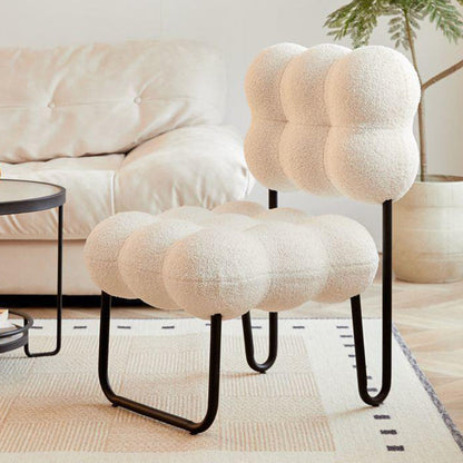 Modern Simplicity Cream Coil Velvet Carbon Steel Vanity Stool Backrest Armless For Bedroom