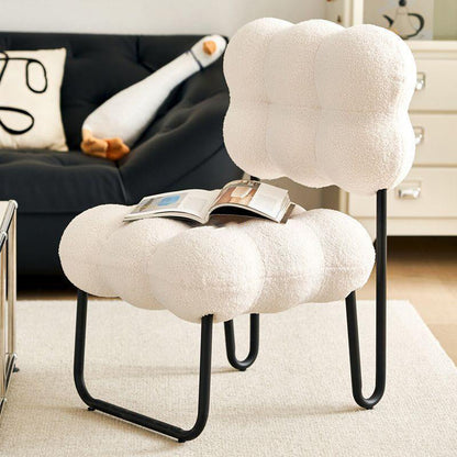 Modern Simplicity Cream Coil Velvet Carbon Steel Vanity Stool Backrest Armless For Bedroom