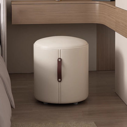 Contemporary Nordic Cylinder Portable Leather Solid Wood Vanity Stool Backless Armless For Bedroom