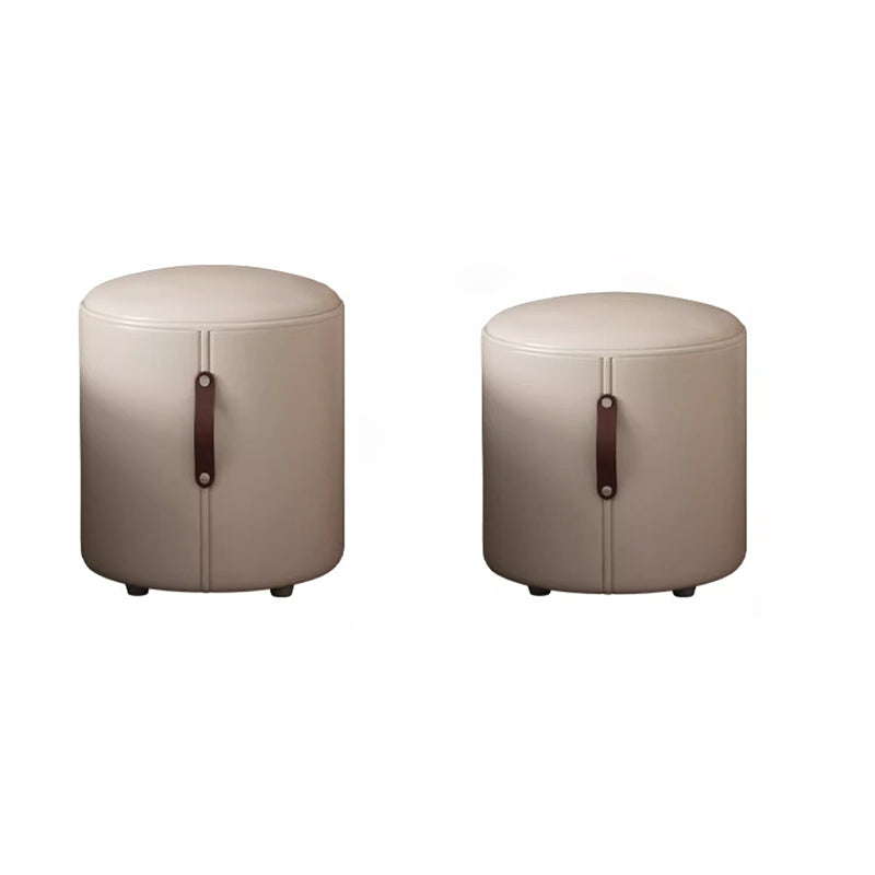 Contemporary Nordic Cylinder Portable Leather Solid Wood Vanity Stool Backless Armless For Bedroom