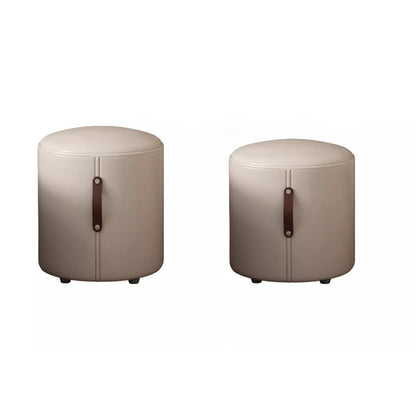 Contemporary Nordic Cylinder Portable Leather Solid Wood Vanity Stool Backless Armless For Bedroom
