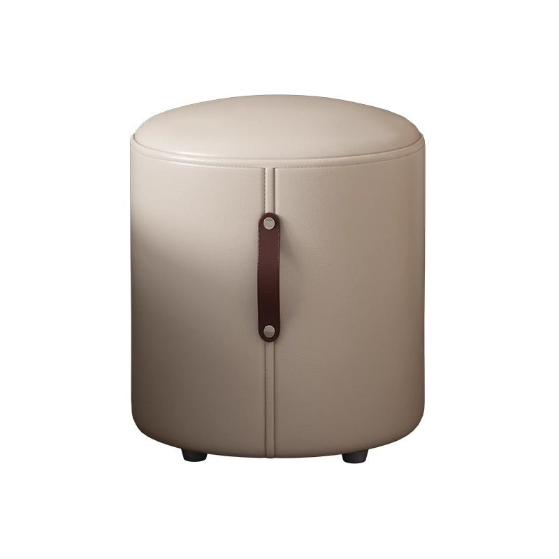 Contemporary Nordic Cylinder Portable Leather Solid Wood Vanity Stool Backless Armless For Bedroom