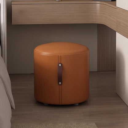 Contemporary Nordic Cylinder Portable Leather Solid Wood Vanity Stool Backless Armless For Bedroom