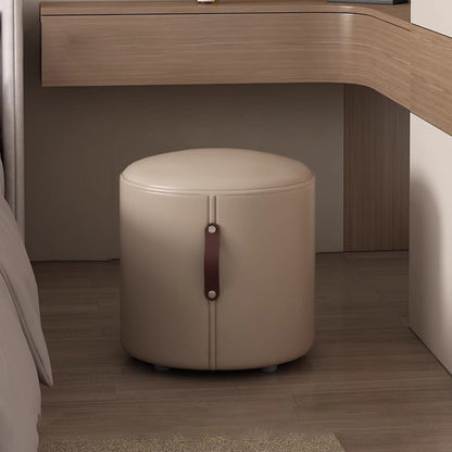 Contemporary Nordic Cylinder Portable Leather Solid Wood Vanity Stool Backless Armless For Bedroom