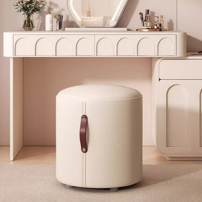 Contemporary Nordic Cylinder Portable Leather Solid Wood Vanity Stool Backless Armless For Bedroom