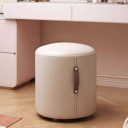 Contemporary Nordic Cylinder Portable Leather Solid Wood Vanity Stool Backless Armless For Bedroom