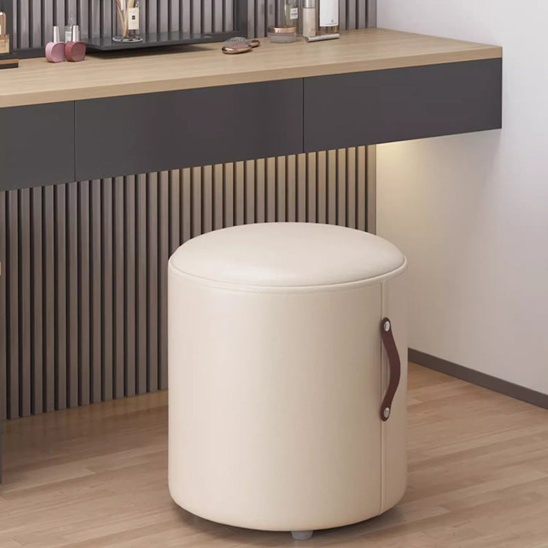 Contemporary Nordic Cylinder Portable Leather Solid Wood Vanity Stool Backless Armless For Bedroom