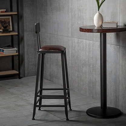 Contemporary Industrial Leather Iron Bar Stool Backrest Armless For Dining Room