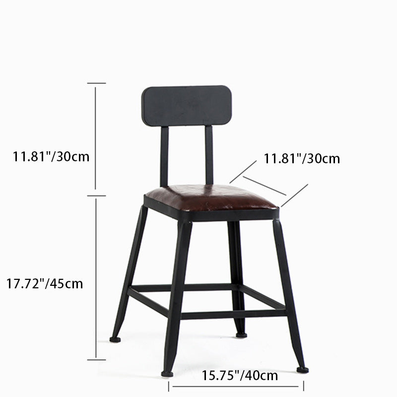Contemporary Industrial Leather Iron Bar Stool Backrest Armless For Dining Room