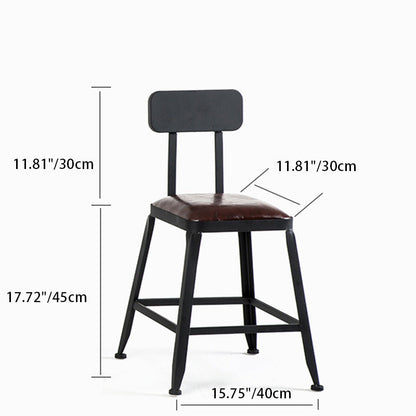 Contemporary Industrial Leather Iron Bar Stool Backrest Armless For Dining Room