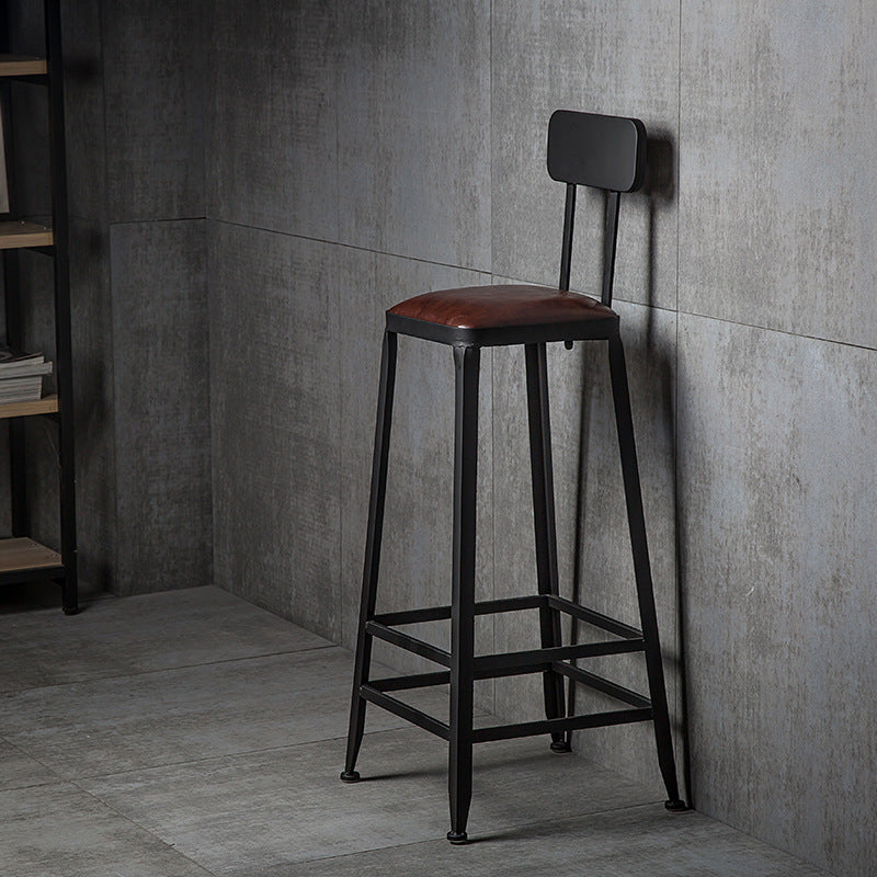 Contemporary Industrial Leather Iron Bar Stool Backrest Armless For Dining Room