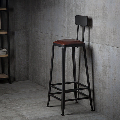 Contemporary Industrial Leather Iron Bar Stool Backrest Armless For Dining Room