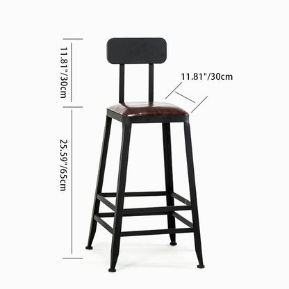 Contemporary Industrial Leather Iron Bar Stool Backrest Armless For Dining Room