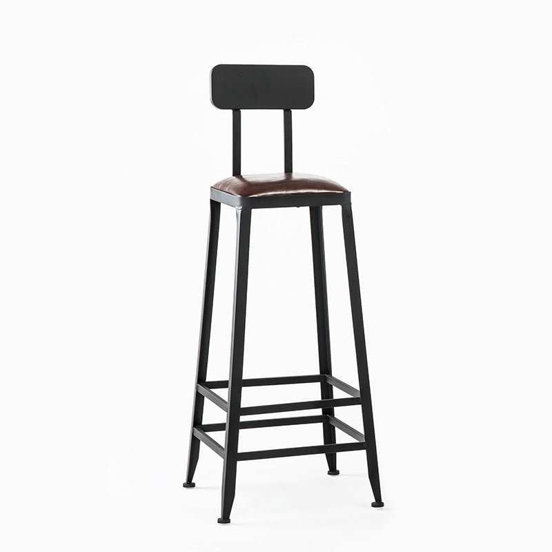 Contemporary Industrial Leather Iron Bar Stool Backrest Armless For Dining Room