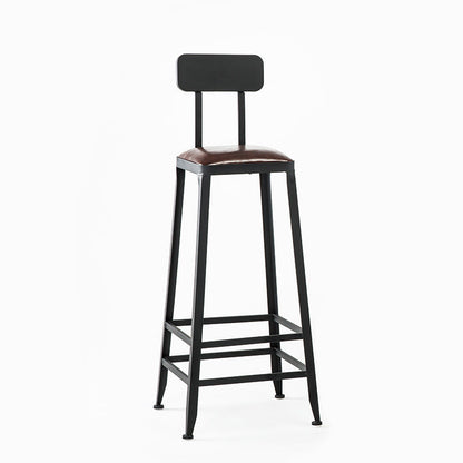 Contemporary Industrial Leather Iron Bar Stool Backrest Armless For Dining Room