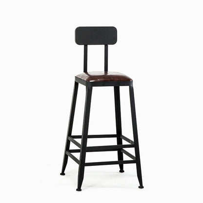 Contemporary Industrial Leather Iron Bar Stool Backrest Armless For Dining Room