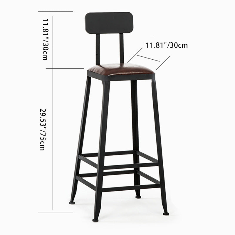 Contemporary Industrial Leather Iron Bar Stool Backrest Armless For Dining Room