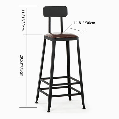 Contemporary Industrial Leather Iron Bar Stool Backrest Armless For Dining Room