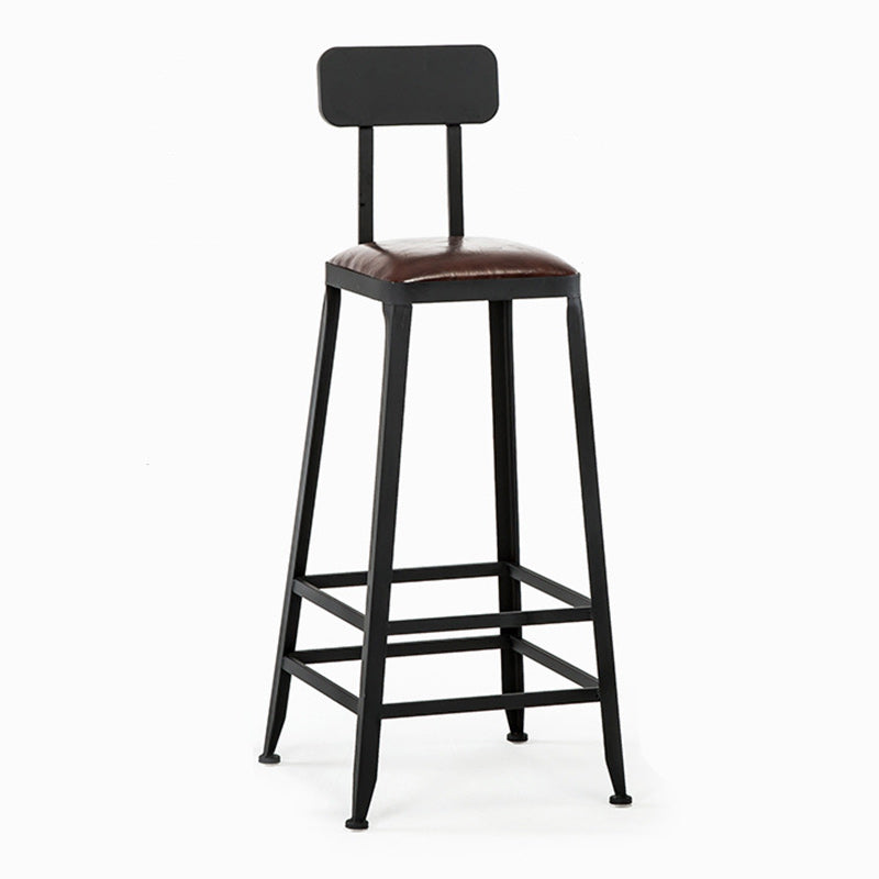 Contemporary Industrial Leather Iron Bar Stool Backrest Armless For Dining Room