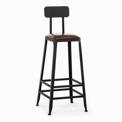 Contemporary Industrial Leather Iron Bar Stool Backrest Armless For Dining Room