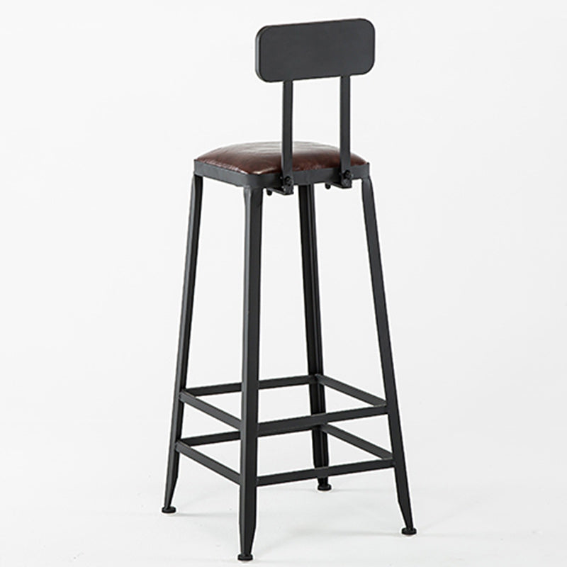 Contemporary Industrial Leather Iron Bar Stool Backrest Armless For Dining Room