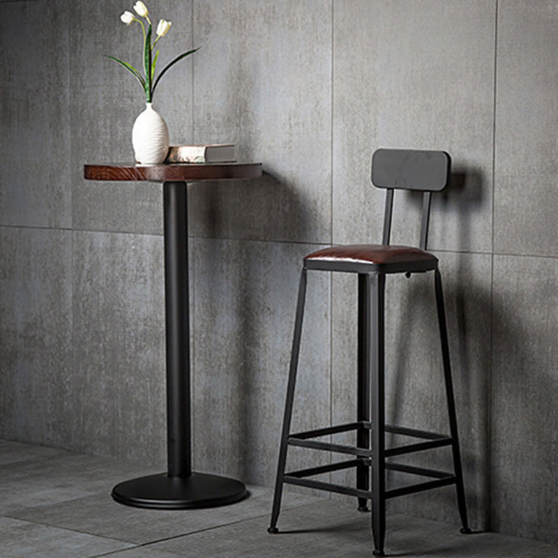Contemporary Industrial Leather Iron Bar Stool Backrest Armless For Dining Room