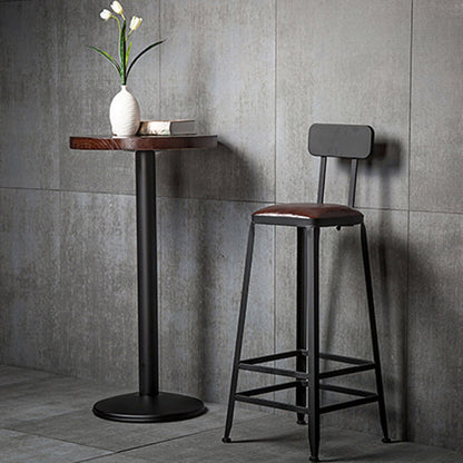 Contemporary Industrial Leather Iron Bar Stool Backrest Armless For Dining Room