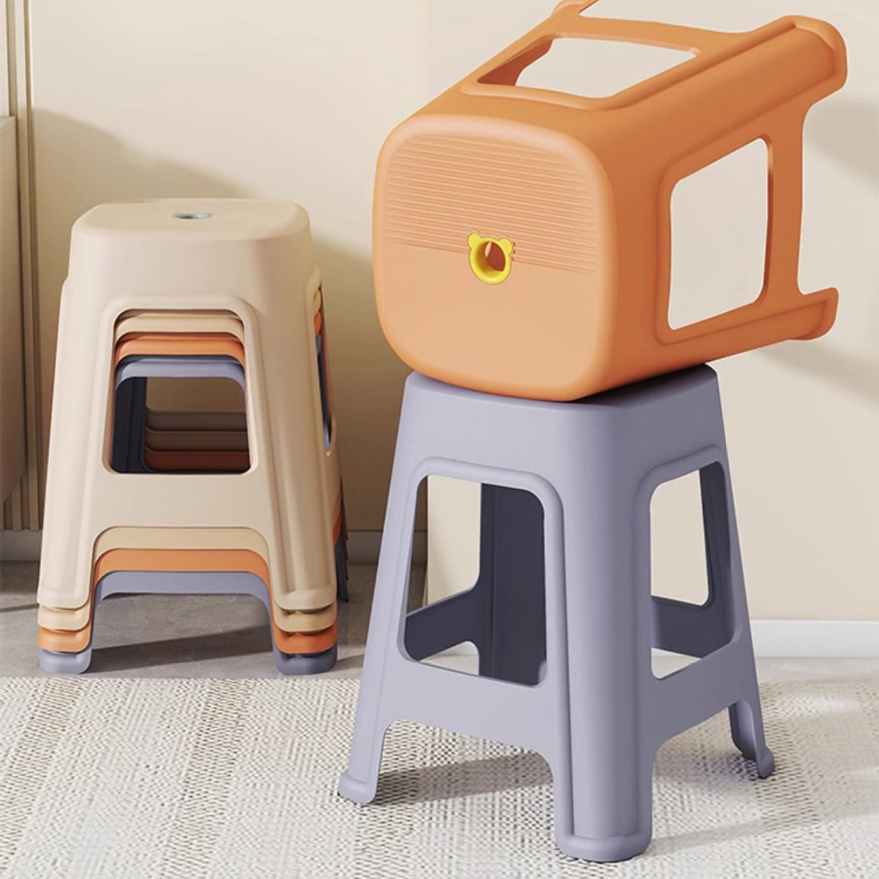 Contemporary Nordic Full Plastic Anti-slip Dining Chair Backless Armless For Dining Room