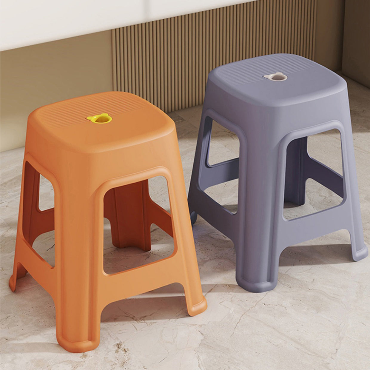 Contemporary Nordic Full Plastic Anti-slip Dining Chair Backless Armless For Dining Room