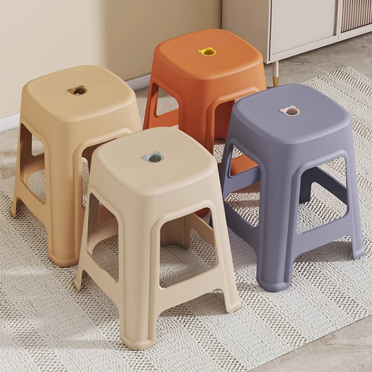 Contemporary Nordic Full Plastic Anti-slip Dining Chair Backless Armless For Dining Room