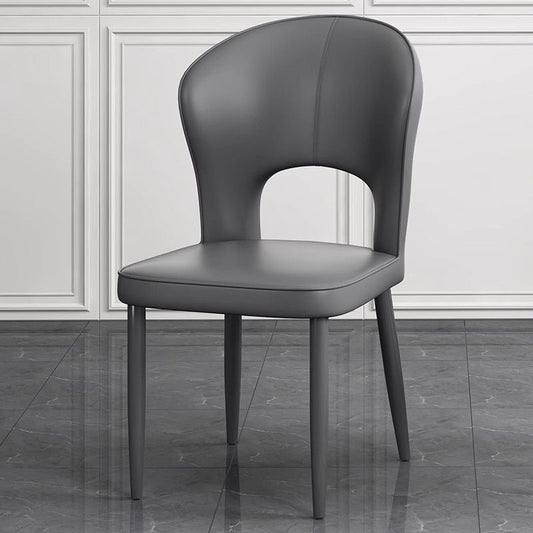 Contemporary Scandinavian Faux Leather Carbon Steel Dining Chair Backrest Armless For Dining Room