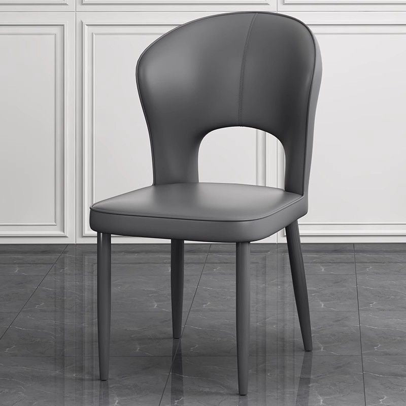 Contemporary Scandinavian Faux Leather Carbon Steel Dining Chair Backrest Armless For Dining Room