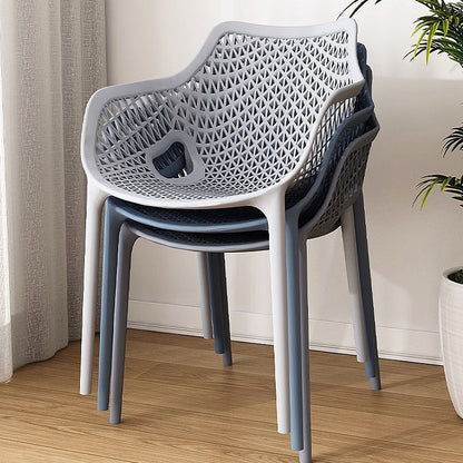 Contemporary Boho Full PP Hollow Waterproof Dining Chair Backrest Armrest For Dining Room