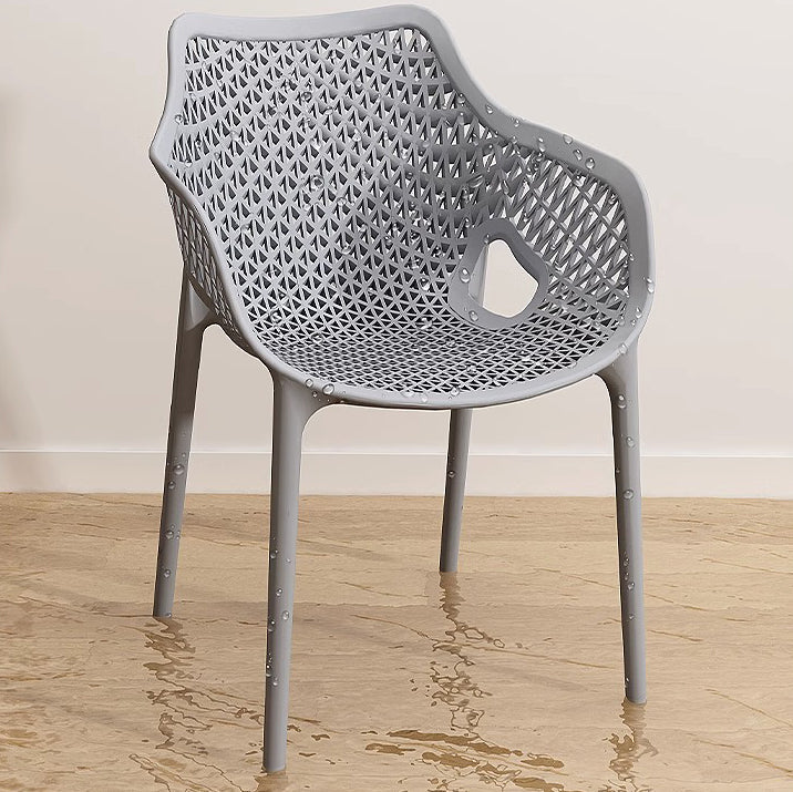 Contemporary Boho Full PP Hollow Waterproof Dining Chair Backrest Armrest For Dining Room