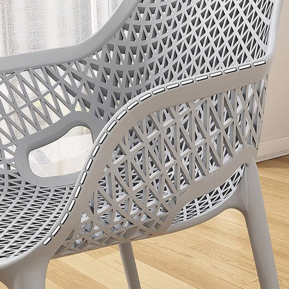 Contemporary Boho Full PP Hollow Waterproof Dining Chair Backrest Armrest For Dining Room