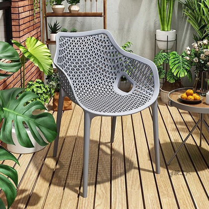 Contemporary Boho Full PP Hollow Waterproof Dining Chair Backrest Armrest For Dining Room