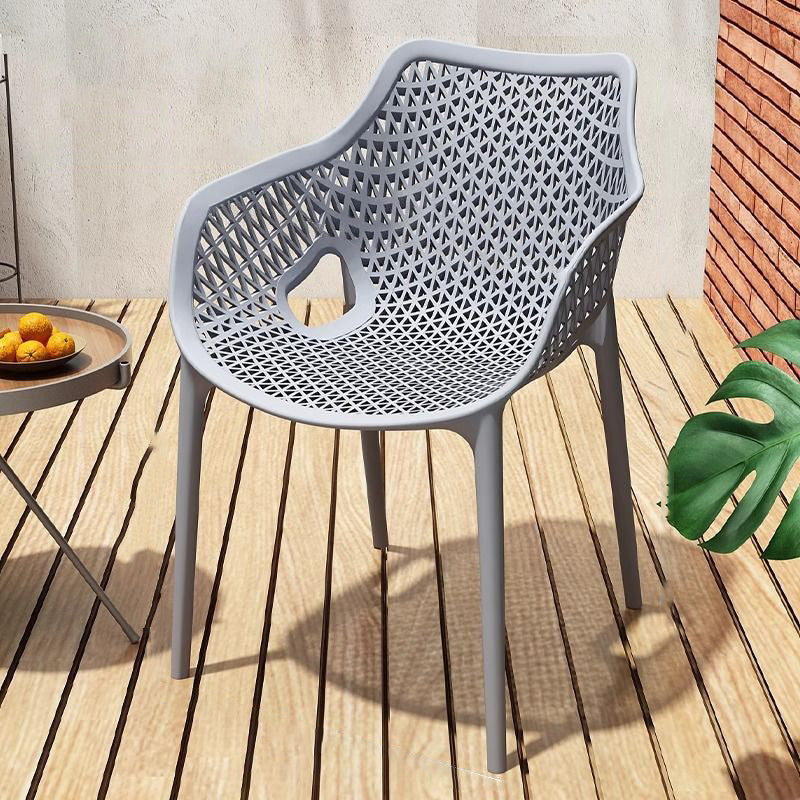 Contemporary Boho Full PP Hollow Waterproof Dining Chair Backrest Armrest For Dining Room