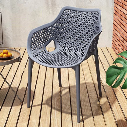 Contemporary Boho Full PP Hollow Waterproof Dining Chair Backrest Armrest For Dining Room