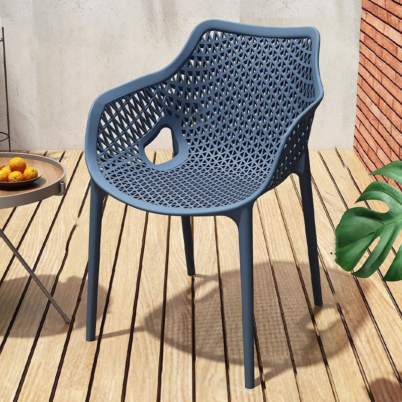 Contemporary Boho Full PP Hollow Waterproof Dining Chair Backrest Armrest For Dining Room