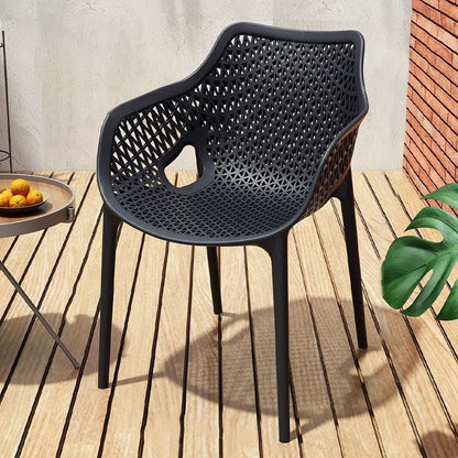 Contemporary Boho Full PP Hollow Waterproof Dining Chair Backrest Armrest For Dining Room