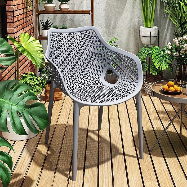 Contemporary Boho Full PP Hollow Waterproof Dining Chair Backrest Armrest For Dining Room