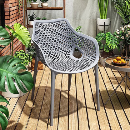 Contemporary Boho Full PP Hollow Waterproof Dining Chair Backrest Armrest For Dining Room