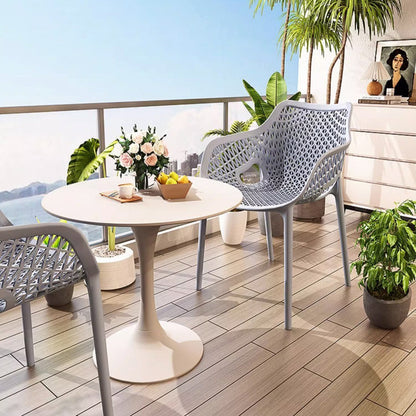 Contemporary Boho Full PP Hollow Waterproof Dining Chair Backrest Armrest For Dining Room