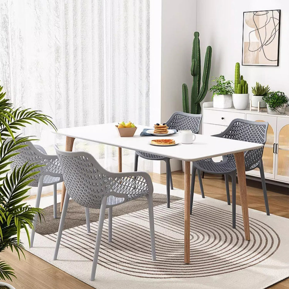 Contemporary Boho Full PP Hollow Waterproof Dining Chair Backrest Armrest For Dining Room