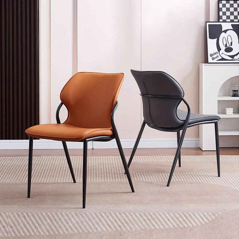 Contemporary Nordic Faux Leather Carbon Steel Dining Chair Backrest Armless For Dining Room