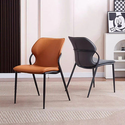 Contemporary Nordic Faux Leather Carbon Steel Dining Chair Backrest Armless For Dining Room